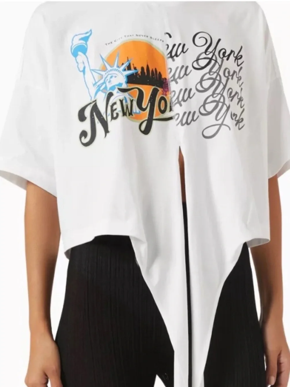 3.1 Phillip Lim We Are NY Graphic Print Crew Neck Wrap Front Tee Sz XS - Picture 5 of 11